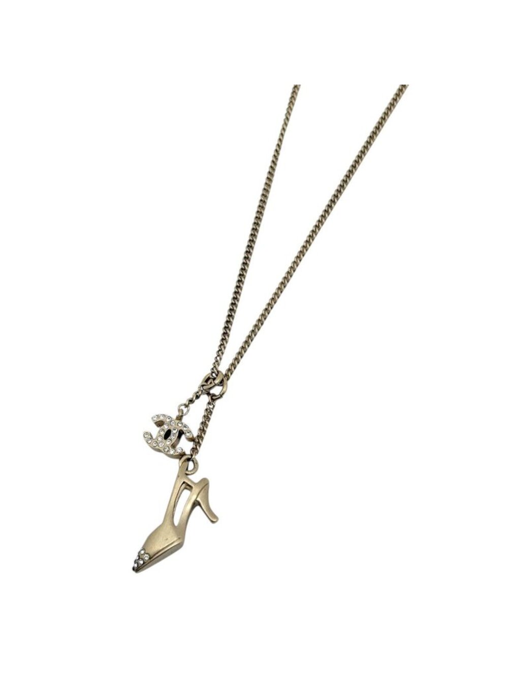 Chanel Necklace CC Logo High Heels Rhinestone Gold